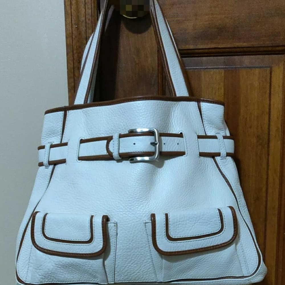 COLE HAAN Ivory Pebbled Leather Shoulder Bag